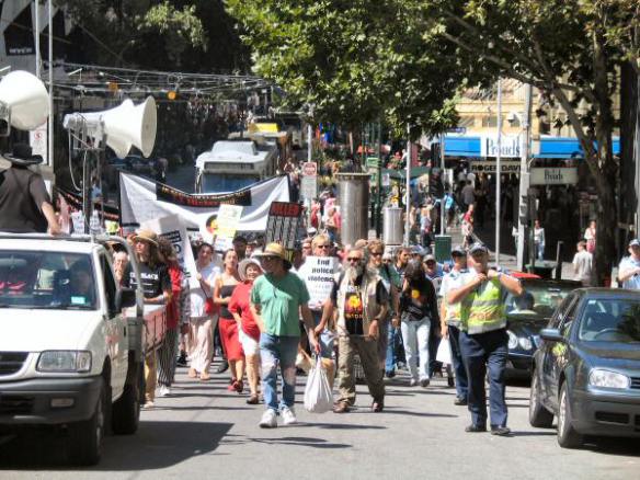 Marching up Bourke Street