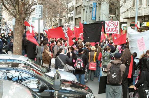 Placards and red flags 