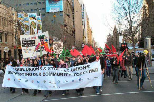 Head of march with banners and red flags