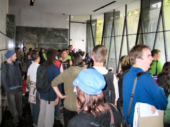 Protesters in the foyer