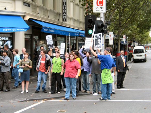 Group of Nelson admirers at street corner