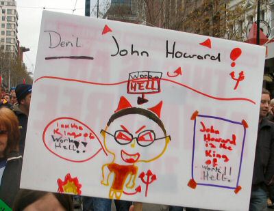 Child's placard - John Howard as King of Hell