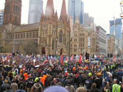 Flinders Street intersection packed with protesters