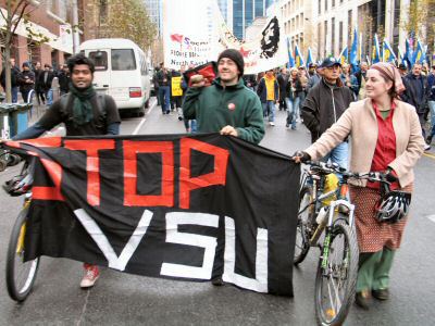 Students with banner - Stop VSU