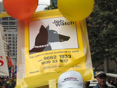 Placard with details of Job Watch