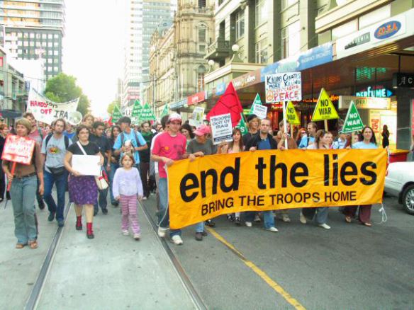 Banner leading march - End the Lies