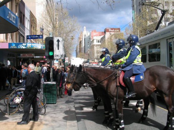 Mounted police outside bank