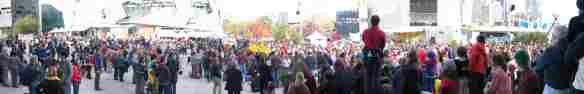 Panoramic view of rally at Federation Square