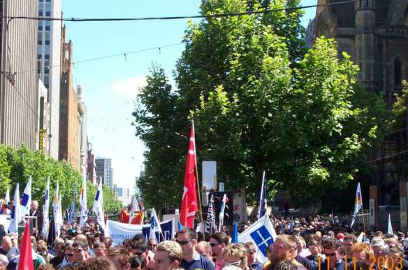 Overview of rally at Flinders Street