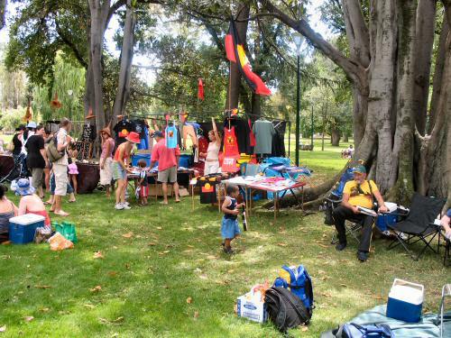 Aboriginal flag flies over stall, the 'embassy'