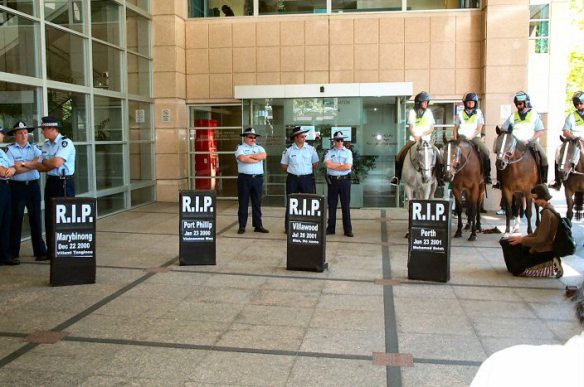 Some of the 'coffins' outside DIMA office in Melbourne