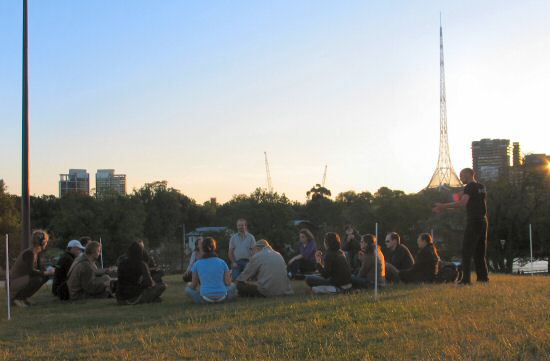 View of circle at dusk