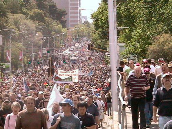 Looking down on the march