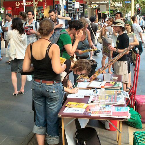 One of the stalls with petitions