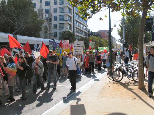 another part of the march - many red flags