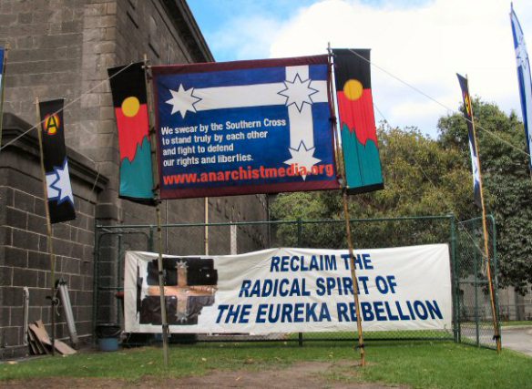 Banners displaying Eureka flag etc