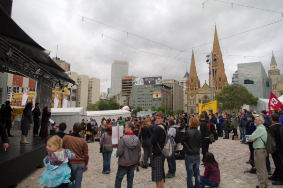 Another view of crowd at Federation Square