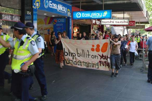 Head of march - banner 'BHP Billiton undermining your future'