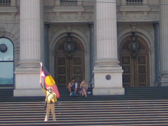 Aboriginal flag waved on steps of Parliament House, 26 January 2008