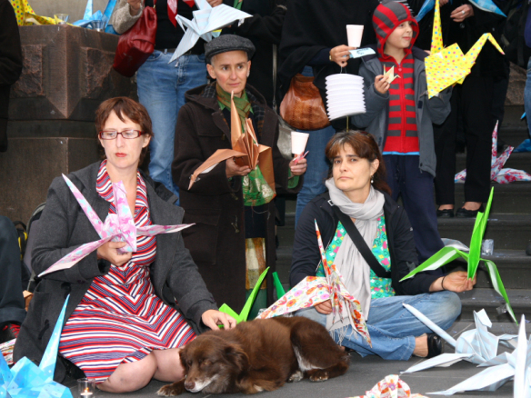 Anti-nuclear campaigners with dog