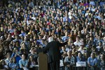 Democratic presidential candidate Sen. Bernie Sanders, I-Vt. speaks to supporters during a campaign rally at Prince William Fairground in Manassas, Va., Monday, Sept. 14, 2015.