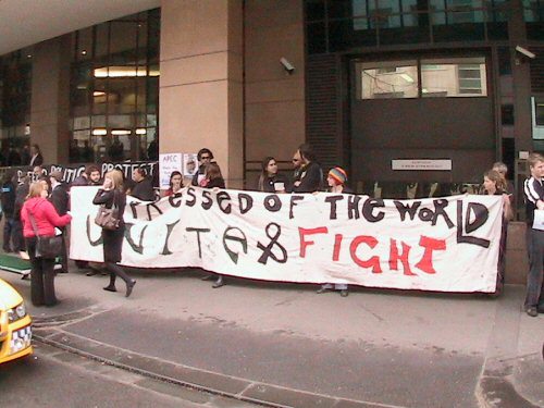 Banner at court - Opressed of the World, Unite & Fight