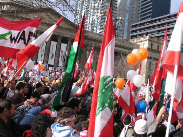 Sea of flags at State Library