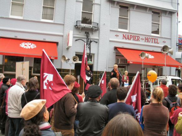 Pamela Curr speaking at end of march