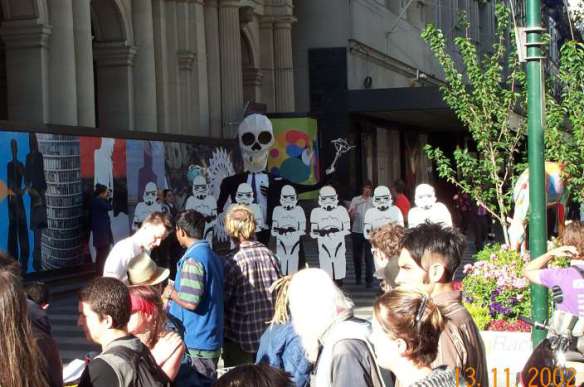 Shoppers and cardboard cutouts of SAS 'stormtroopers'