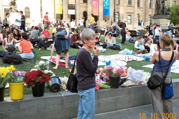 Wreaths arranged on steps of  Library