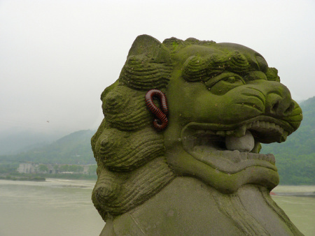 Dujiangyan Irrigation Park shishi, or Imperial Guardian Lion (石獅), photo (c) 2013 Brian Awehali