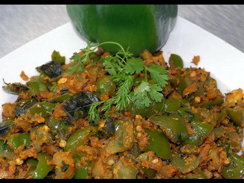 Capsicum Masala - Green Pepper Masala - By VahChef @ VahRehVah.com