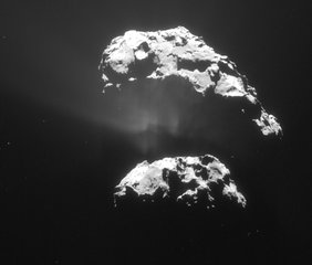 The Feb. 9, 2015 photo released by the European Space Agency ESA on Friday, Feb. 13, 2015 shows an image of the comet 67P/Churyumov-Gerasimenko taken by the Navcam camera of the Rosetta orbiter from a distance of 105km.