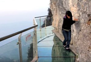 Clear glass bridge cracks