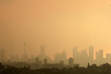 Smoke over Sydney, view towards