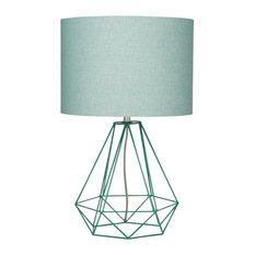 Empire Table Lamp Mint - Empire Table Lamp with a mint shade and mint geometric wire base including a funky grey cord.