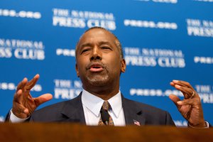 Republican presidential candidate Dr. Ben Carson speaks at a luncheon at the National Press Club in Washington, Friday, Oct. 9, 2015.