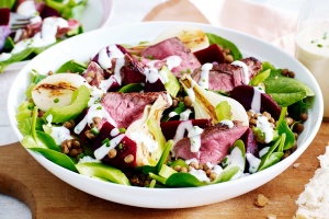 Beef and beetroot salad with horseradish dressing