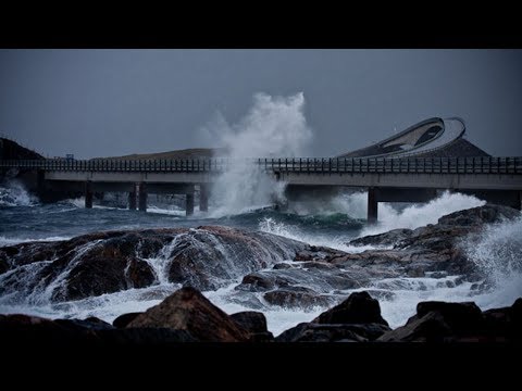 Driving On A Most Dangerous Road On A stormy Day (Atlantic Ocean Road, Norway)