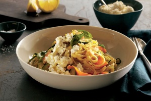 Spring zucchini & leek fettuccine