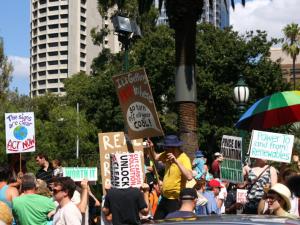 Placards for renewables and against coal