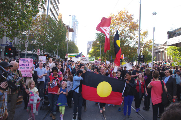 Aboriginal flag leading march