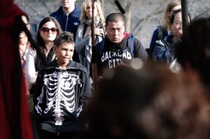 Boy with skeleton design on jacket