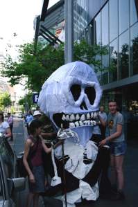 Puppet skeleton with gleaming white skull