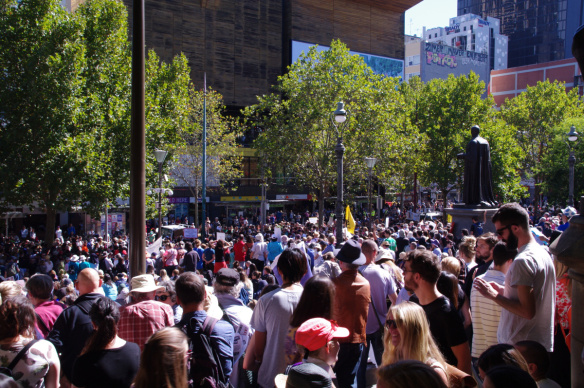 Looking over heads of part of the crowd