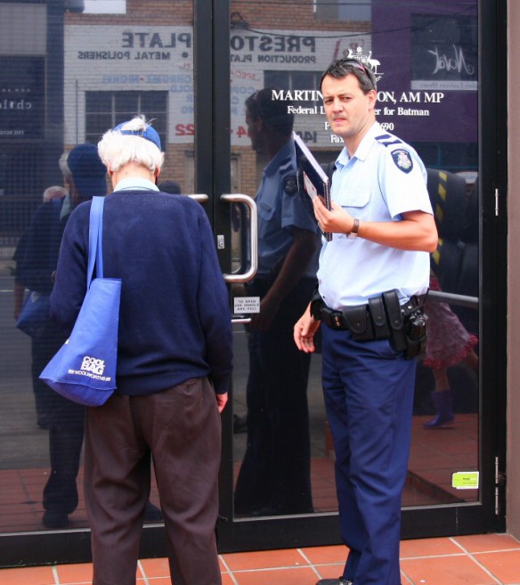 Policeman tries to get him allowed in