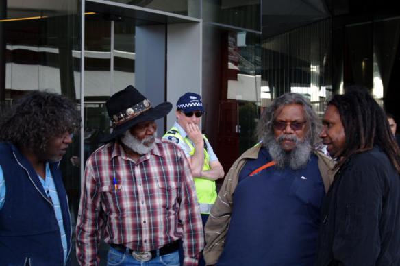 Some of the elders with Kimberley defender Rodney Augustine
