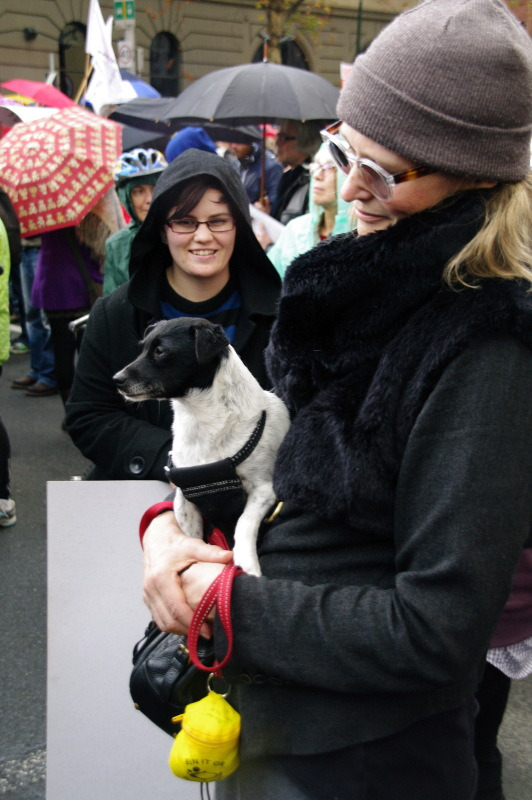 Woman cradling small dog