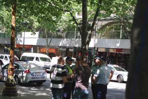 Plain clothes and uniformed police at the occupation
