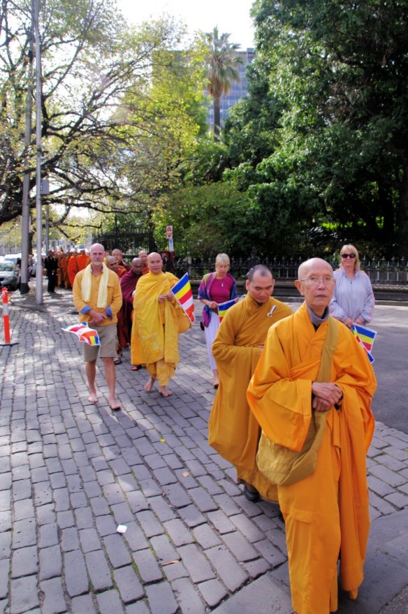 Line of Buddhist monks